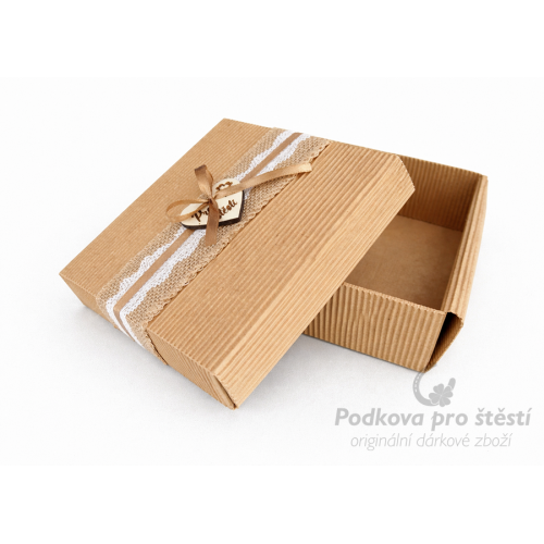 Dárková krabička rovná vlna zdobená 39, přírodní