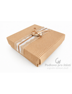 Dárková krabička rovná vlna zdobená 39, přírodní