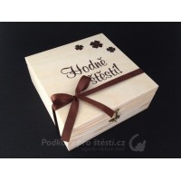 Dárková krabička dřevěná, čtvercová 17,3 x 17,3 x 7 cm S TEXTEM / MOTIVEM