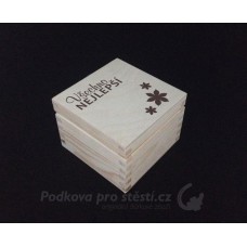 Dárková krabička dřevěná malá, čtvercová 10 x 10 x 7,3 cm S TEXTEM / MOTIVEM