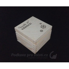 Dárková krabička dřevěná malá, čtvercová 10 x 10 x 7,3 cm S TEXTEM / VÁNOČNÍM MOTIVEM