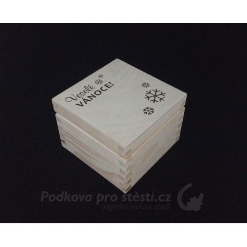 Dárková krabička dřevěná malá, čtvercová 10 x 10 x 7,3 cm S TEXTEM / VÁNOČNÍM MOTIVEM