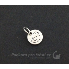 Přívěsek kovový 12x12 mm – ptáček placička