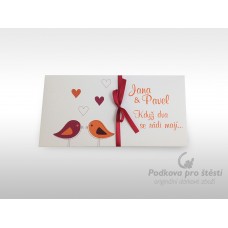 Přebal na peníze / poukaz, ptáčkové se srdíčky + MOŽNOST TEXTU NA PŘÁNÍ