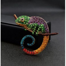 Brož chameleon s kamínky