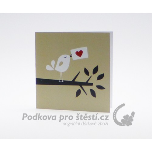 Přání tištěné malé S, ptáček s dopisem