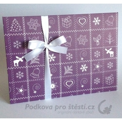 Přebal na peníze / poukaz, Vánoční vzor fialový 213 / RŮZNÉ VELIKOSTI